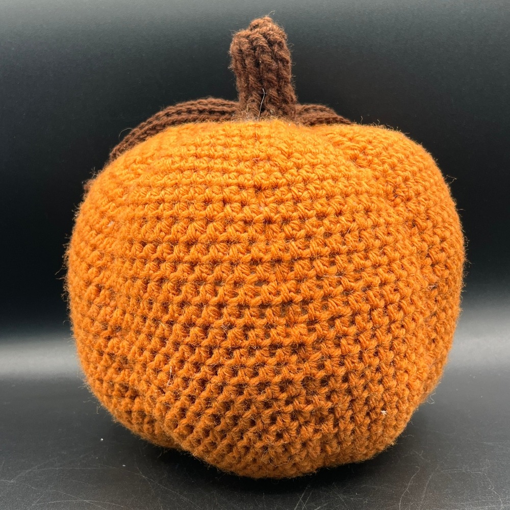 Handmade Crochet Pumpkin Orange Brown Fall Autumn Thanksgiving Decor 7"x 6" Vtg - Picture 2 of 7